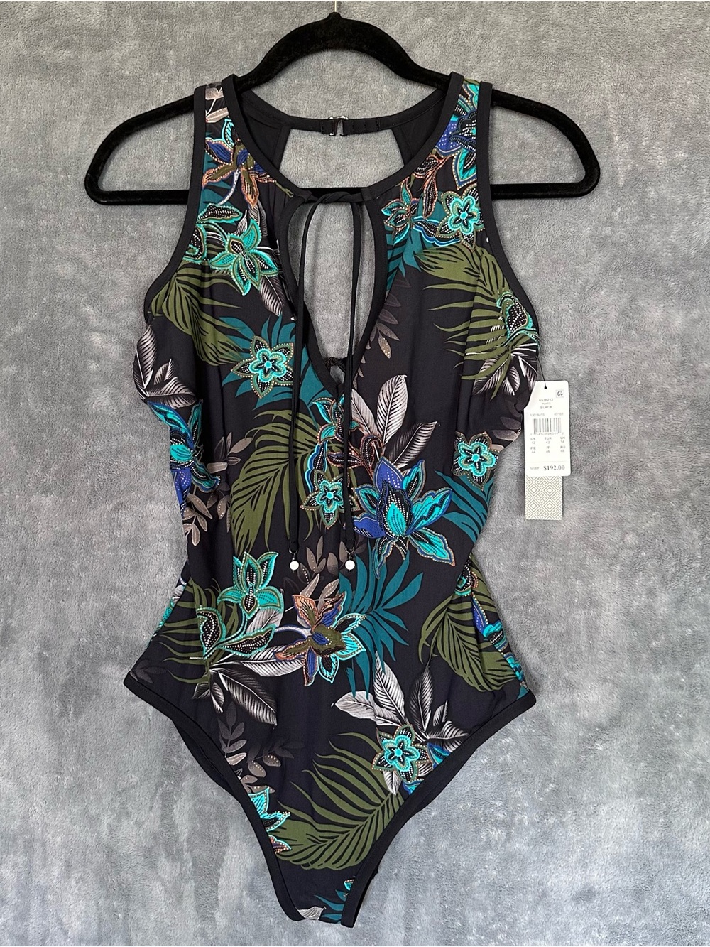 Amoressa Miraclesuit Floral Plato Black One-Piece Swimsuit size 12 underwire NWT